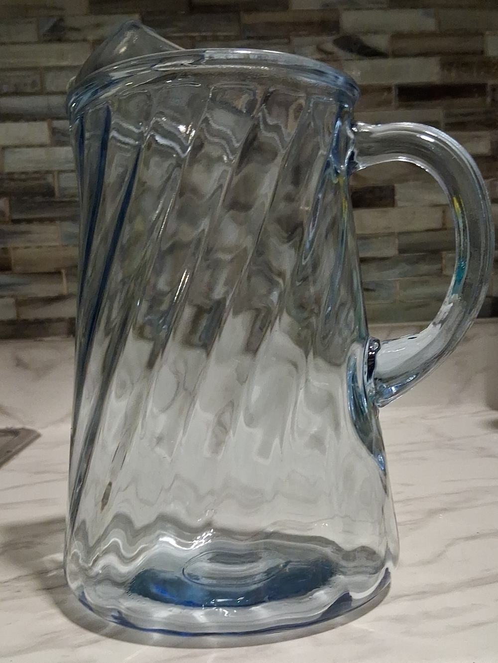 Clear Blue Glass Pitcher with Handle